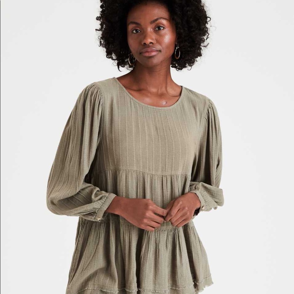 American eagle sage green babydoll long sleeve
